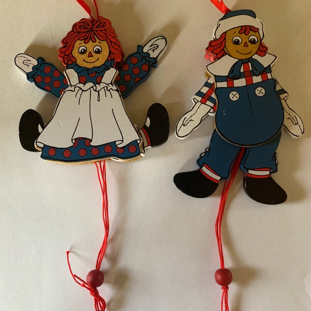 Vintage Kurt Adler Raggedy Ann and Andy Pull String 1990s Ornaments